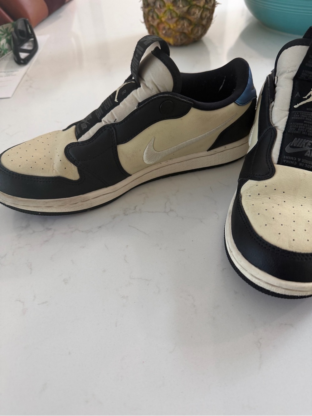 Nike Low Top Leather Sneakers - Black, Cream & Blue Accent - Picture 4 of 6